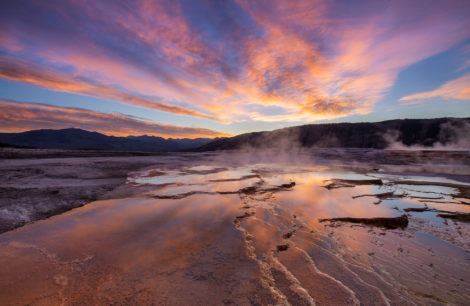 Pastel sunrise over Mammoth Hot Springs, Yellowstone National Park, MT