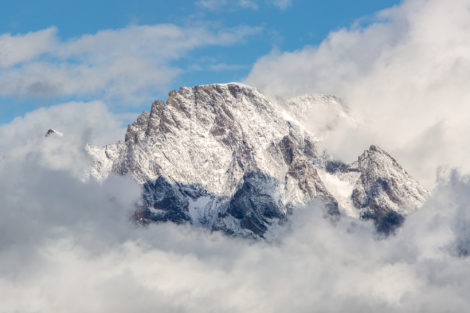 Telephoto shot of Mount Moran right as a storm cleared leaving fresh snow on the peaks, Grand Teton National Park