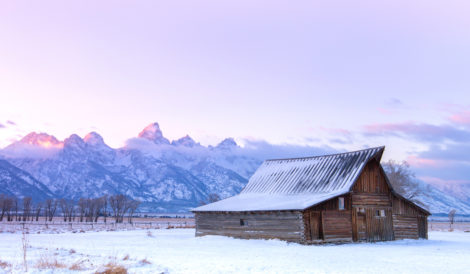 One of the famous Moulton barns in winter, Grand Teton National Park