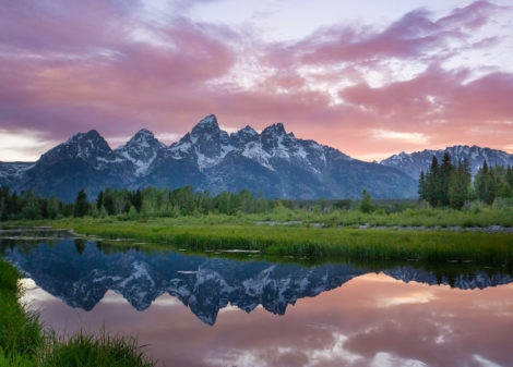 Perfect sunset at Schwabacher Landing, Grand Tetons National Park