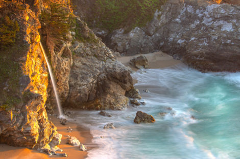 An intimate shot of McWay Falls along the Big Sur coastline.